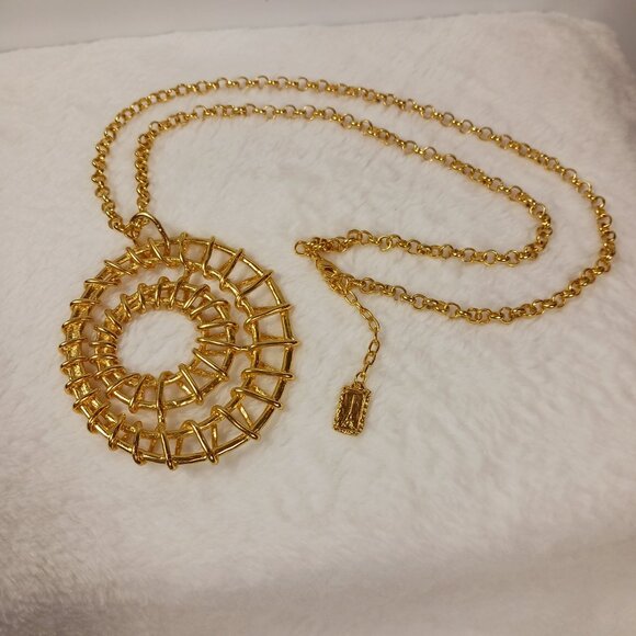 Karine Sultan 32 Inch Gold Necklace with 3 1/4" X 3 " Abstract Gold Pendent - Picture 4 of 10